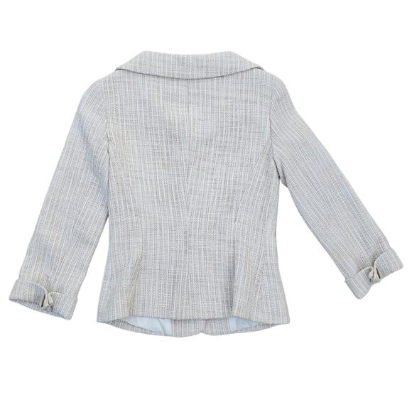 Tweed Blazer WHBM Size 0 Button Front Beige Flap Pockets Crop 3/4 Sleeve Jacket - Picture 10 of 11